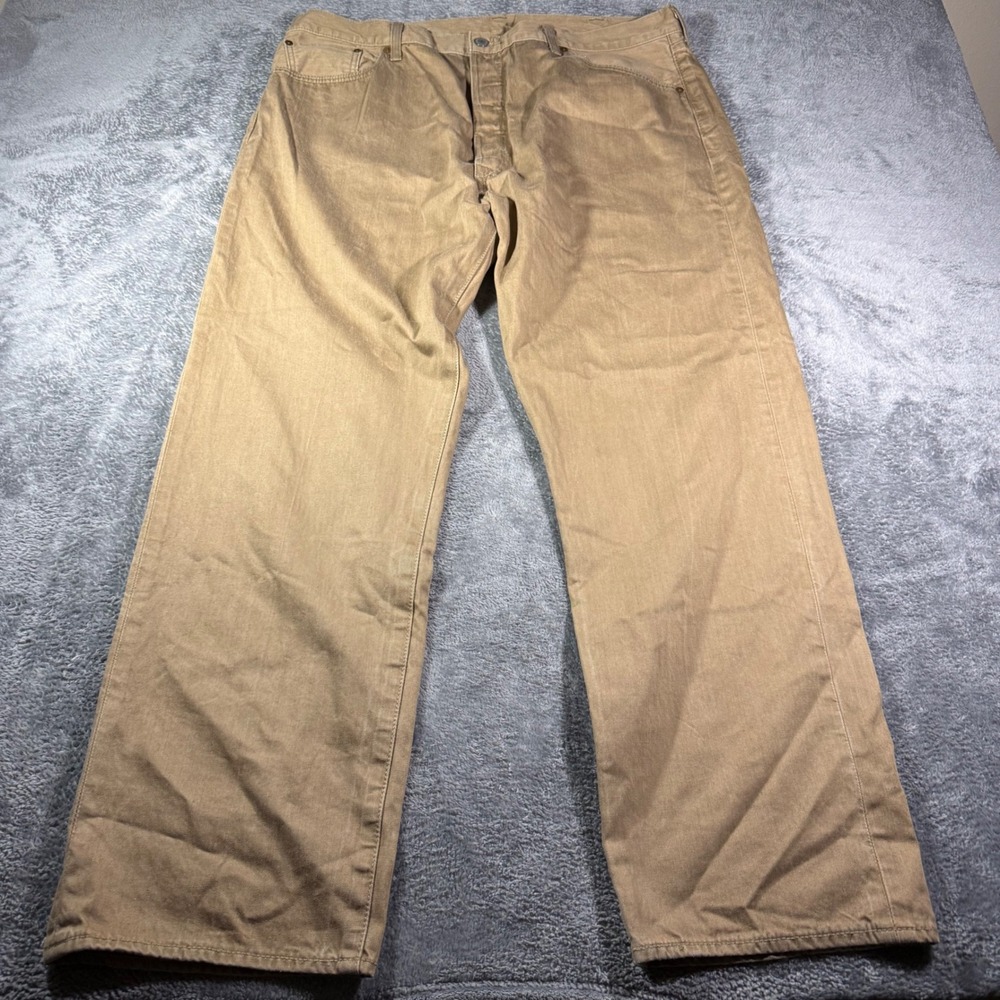 Levis 501 Original Fit Button Fly Tan Khaki Straight Leg Jeans Mens 42x32 42x30